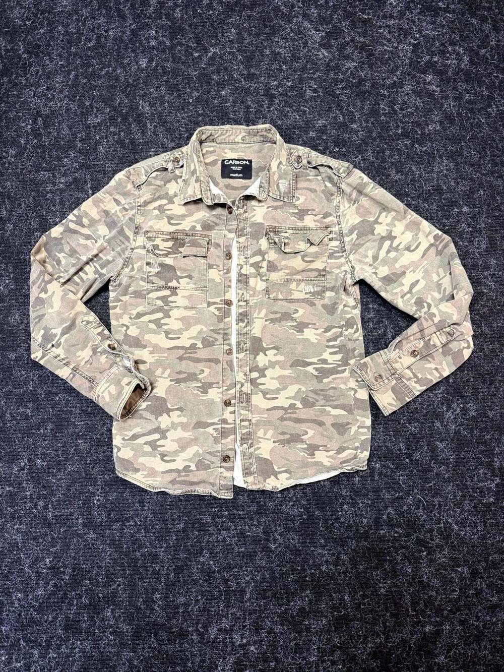 Gorpcore Carbon Camouflage Long Sleeve Button Down Utility Shirt Medium